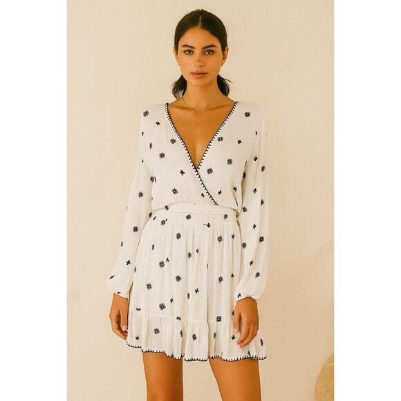 Tularosa Halo Embroidered Tassel Dress | White Boho Mini Revolve | Size XS - Picture 1 of 10